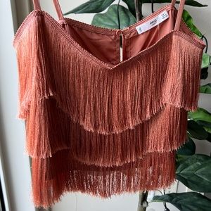 MANGO Coral Fringe Top